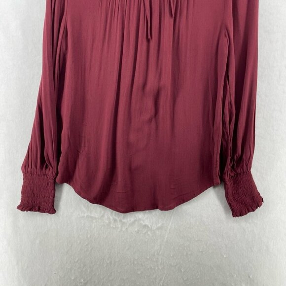 Lucky Brand Blouse Women's XS Wine Red Keyhole Round Neck Puff Long Sleeve Flowy - Picture 8 of 11
